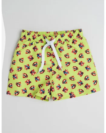 Pantaloni scurti cu imprimeu si snur de ajustare in talie, Rosu/Verde lime
