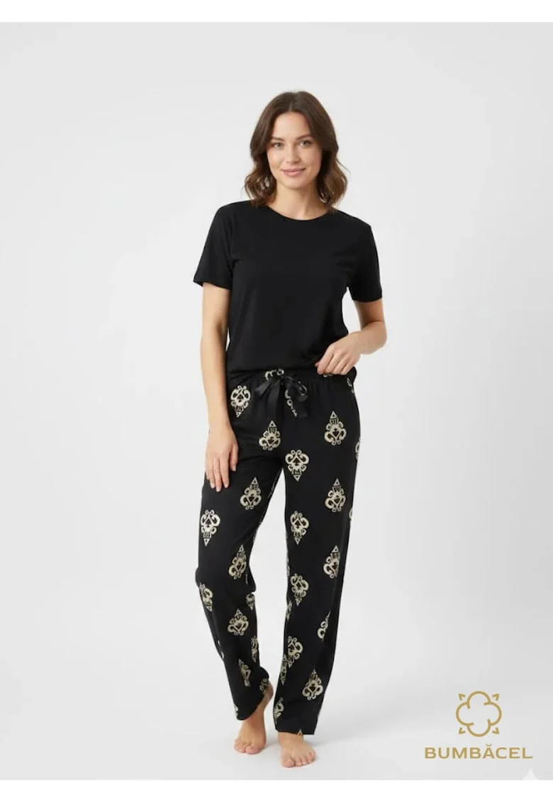 Pantaloni lungi pentru dame, cu imprimeu, din bumbac