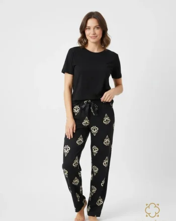Pantaloni lungi pentru dame, cu imprimeu, din bumbac