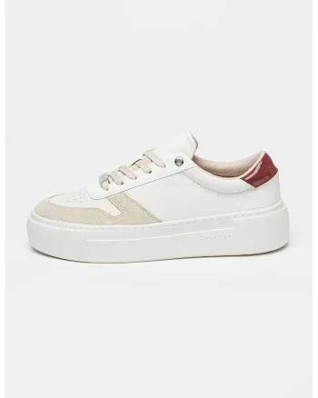 Pantofi sport cu sireturi si insertii din piele intoarsa Ff Cupsole, Alb/Gri deschis/Violet pruna