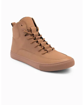 Pantofi sport din material textil cu insertii de piele ecologica, Maro