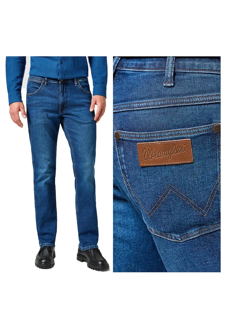 Blugi Barbati,  Greensboro, Straight Fit, Talie Media, Fermoar, Lungi, 5 Buzunare, Bumbac, W30-L34 US, Albastru