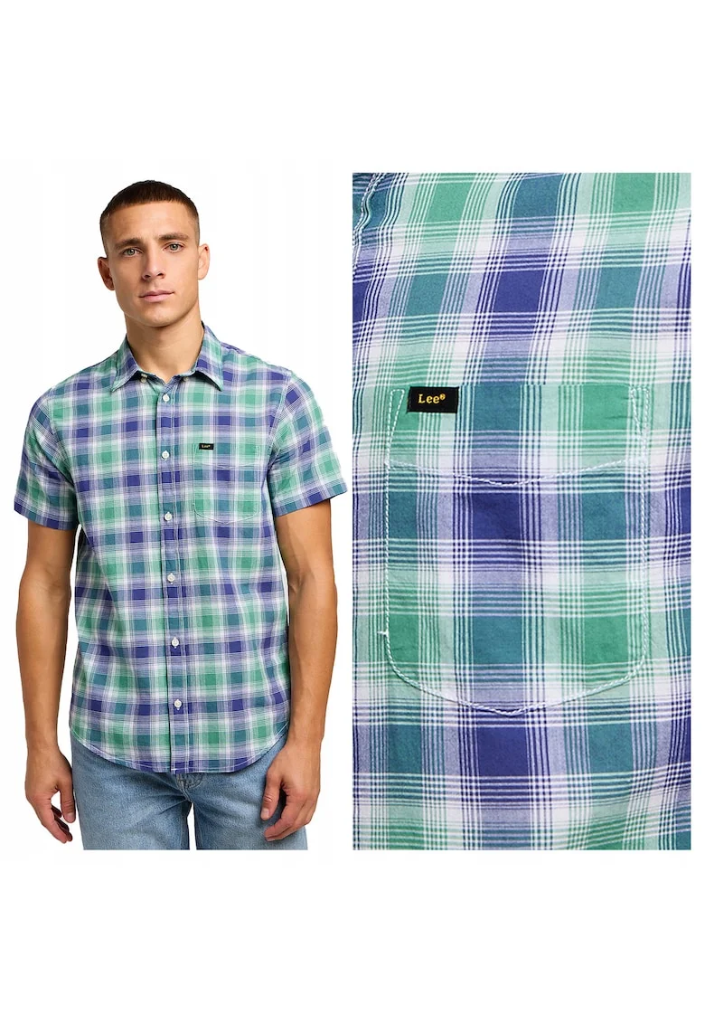 Camasa Barbati,  Button Down, Regular Fit, Design Clasic, 1 Buzunar, Maneca Scurta, Cu Nasturi, Bumbac, M INTL, Verde