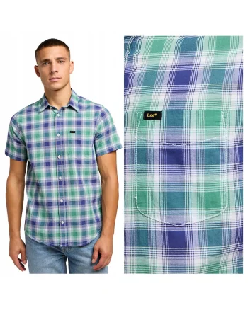 Camasa Barbati,  Button Down, Regular Fit, Design Clasic, 1 Buzunar, Maneca Scurta, Cu Nasturi, Bumbac, M INTL, Verde