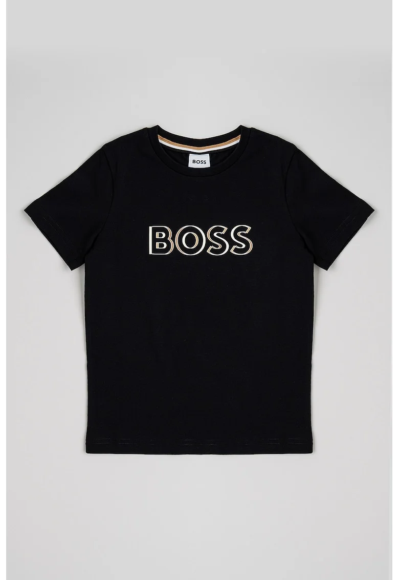 Tricou de bumbac cu logo, Alb fildes/Negru/Maro