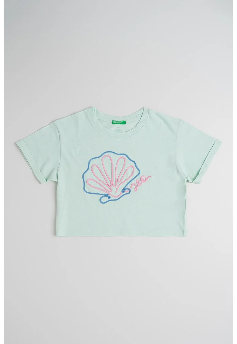 Tricou din bumbac cu broderie, Roz/Albastru/Verde menta