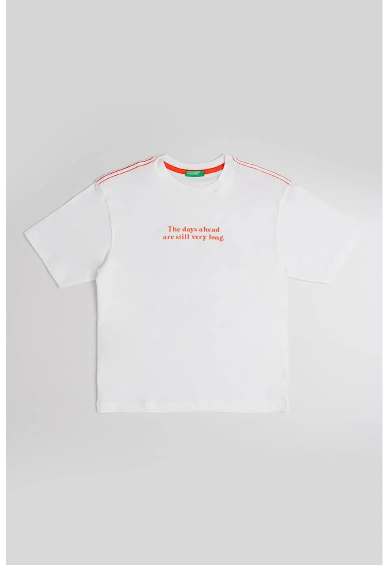 Tricou de bumbac cu imprimeu, Alb/Caramiziu/Albastru