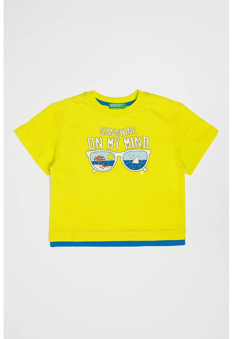 Tricou supradimensionat din bumbac, Alb/Albastru royal/Verde fistic