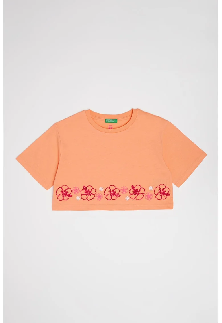 Tricou crop din bumbac, Portocaliu/Roz zmeuriu