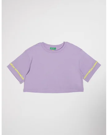 Tricou crop din bumbac, Verde neon/Lila