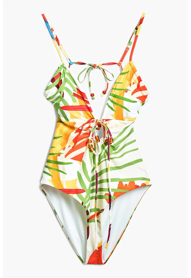 Costum de baie intreg cu spate decupat, Rosu/Alb/Verde