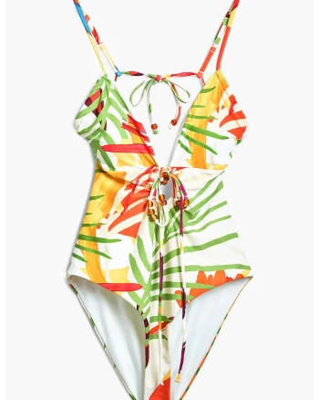 Costum de baie intreg cu spate decupat, Rosu/Alb/Verde