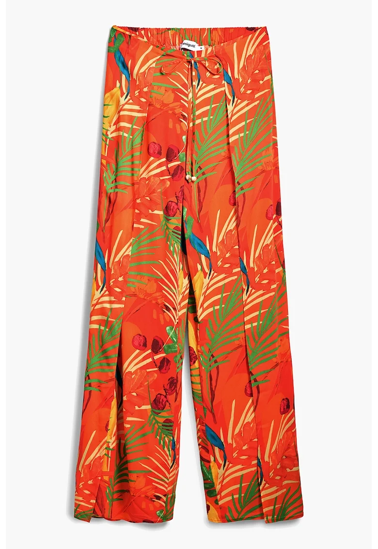 Pantaloni cu imprimeu si talie elastica, Verde/Portocaliu mandarina/Albastru