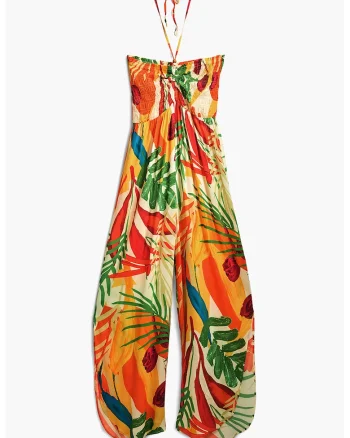 Salopeta cu imprimeu tropical, pentru plaja, Multicolor