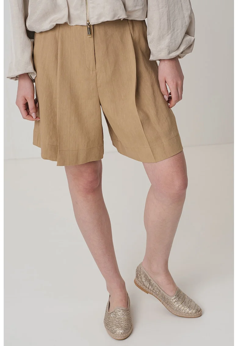 Pantaloni scurti evazati cu talie inalta, Maro nisip