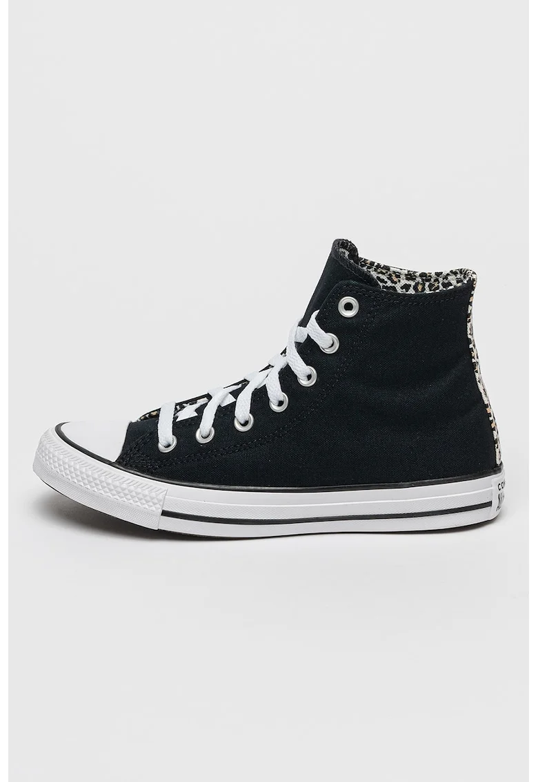 Pantofi sport cu detalii animal print Canvas, Alb/Negru