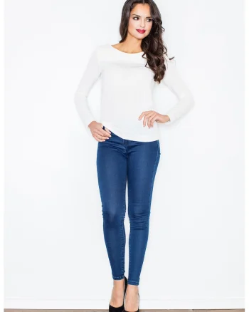 Pulover dama  tip barca, cu sireturi la spate, ecru, tricotat,