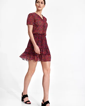Rochie mini,  florala, boho, poliester, multicolor