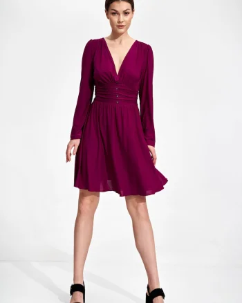 Rochie eleganta  M861, violet, maneci lungi, poliester