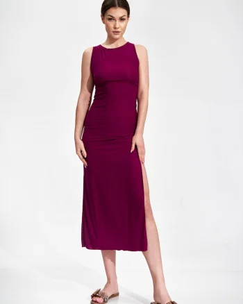 Rochie de seara  M864, rosu, fara maneci, poliester 95%, elastan 5%