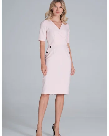Rochie creion,  M851, roz, poliester, maneca scurta