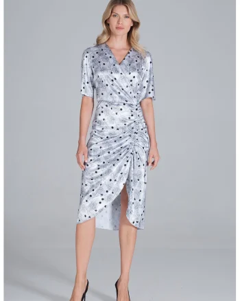 Rochie  eleganta, poliester, cu volane, gri,