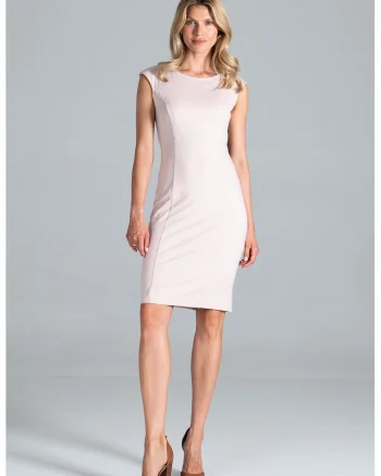 Rochie creion  M834, fara maneci, roz, poliester