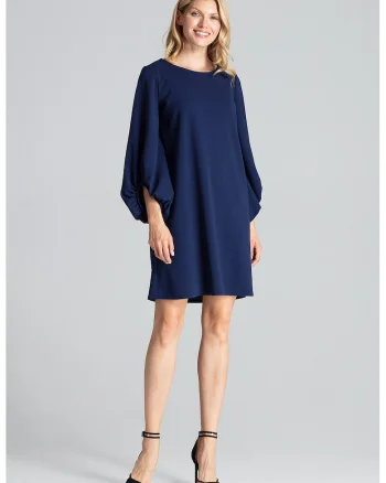 Rochie  M693, bleumarin, maneci bufante, poliester,