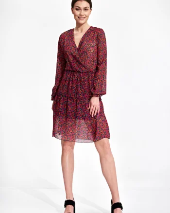 Rochie  M859, cu maneci lungi, poliester, multicolor