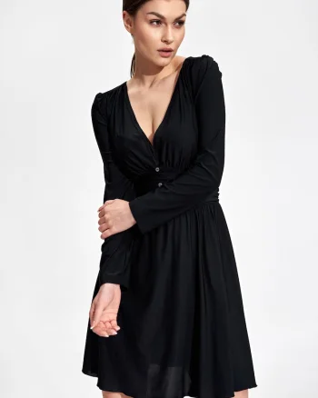Rochie de seara  M861, neagra, maneci lungi, poliester, eleganta