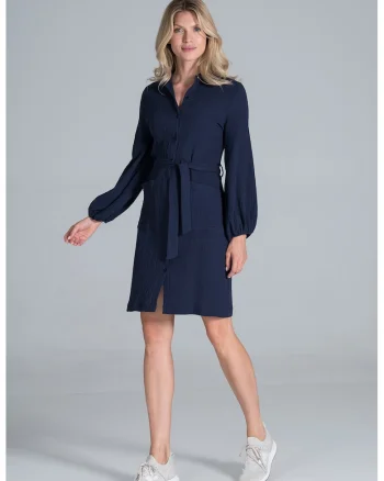 Rochie,  maneca lunga, bleumarin, bumbac
