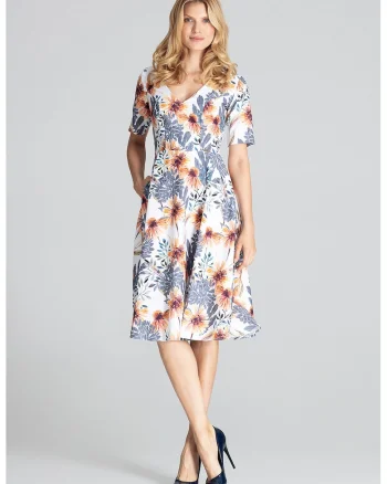 Rochie midi  model M673 107, floral, multicolor, poliester 100%