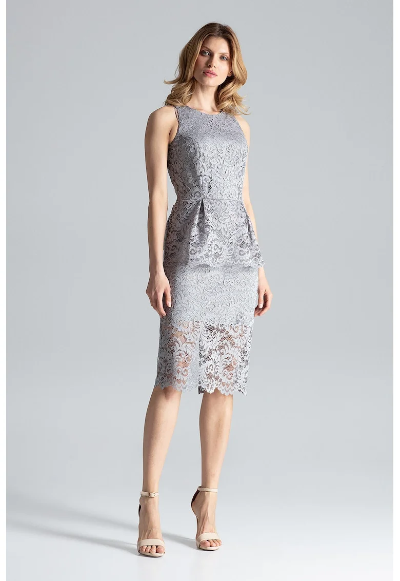 Rochie midi  din dantela, poliester, culoare gri