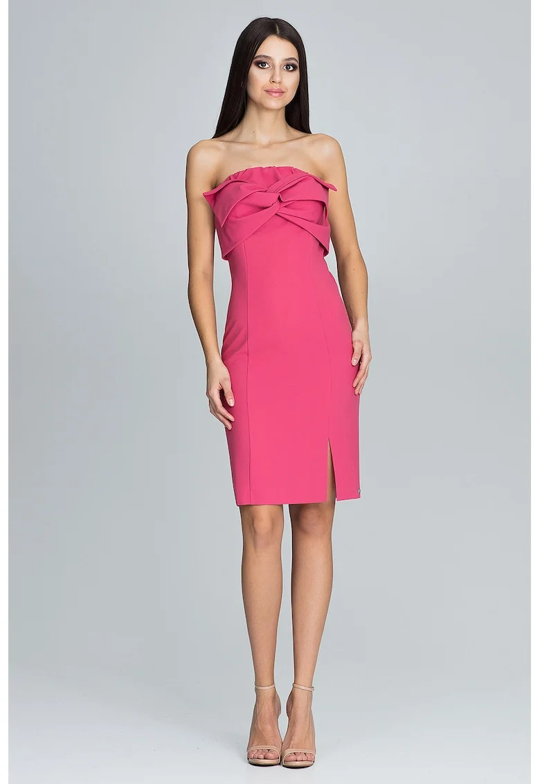 Rochie de seara  M571, coral, fara bretele, croiala creion, poliester 100%