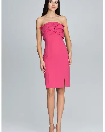 Rochie de seara  M571, coral, fara bretele, croiala creion, poliester 100%