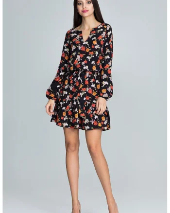 Rochie scurta florala  M597, maneci lungi, poliester, multicolor,