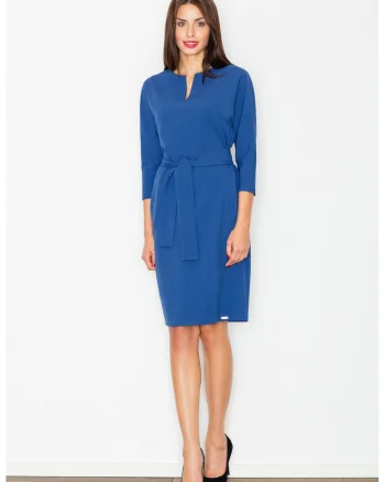 Rochie  bleumarin, curea, decolteu in V, poliester
