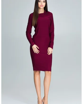 Rochie  eleganta visiniu, maneci lungi, decolteu, poliester