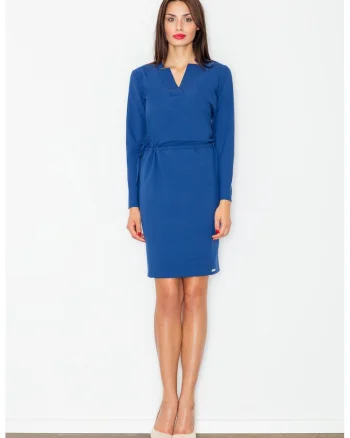 Rochie  eleganta, bleumarin, maneci lungi, decolteu in V, poliester