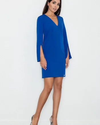Rochie de zi  casual, albastru poliester viscoza