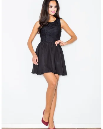 Rochie  evazata, neagra, poliester