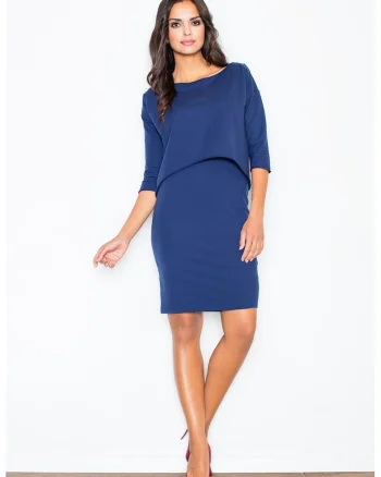 Rochie  M206, bleumarin, bumbac, design elegant, croiala simpla,