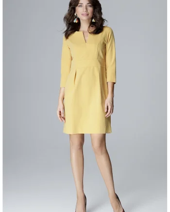 Rochie  L004, galben, poliester si viscoza,