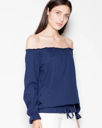 Bluza dama  bleumarin, bumbac, maneca lunga, model lejer
