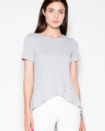Tricou dama  asimetric, gri, viscoza