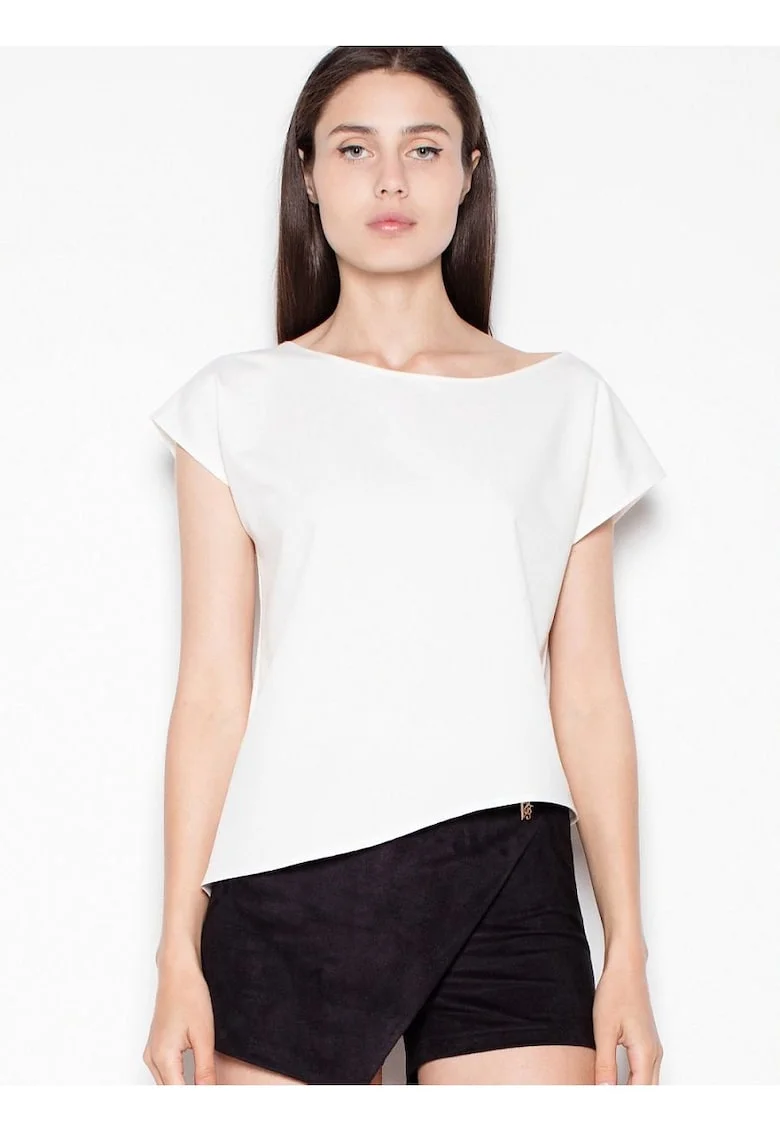 Tricou dama  asimetric, elegant, bej, poliester 65% - viscoza 35%