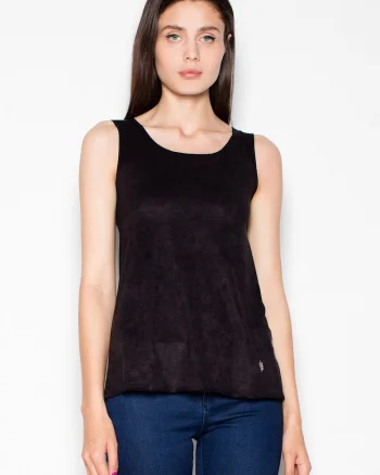 Tricou dama  negru, piele intoarsa, decolteu semicircular, model lejer