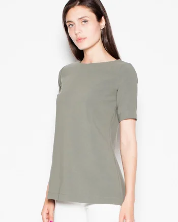 Tricou dama  verde, croiala prelungita, decupaje patrate, poliester.,