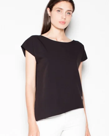 Tricou dama  asimetric, negru, poliester-viscosa