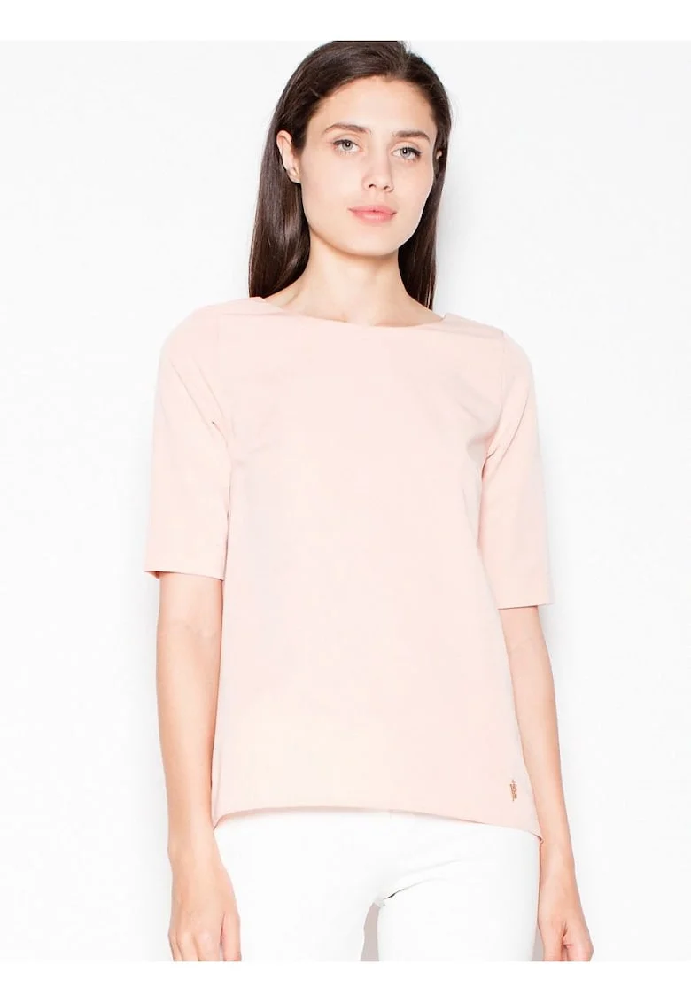 Tricou dama  asimetric, decupaj spate, roz, poliester-viscosa,